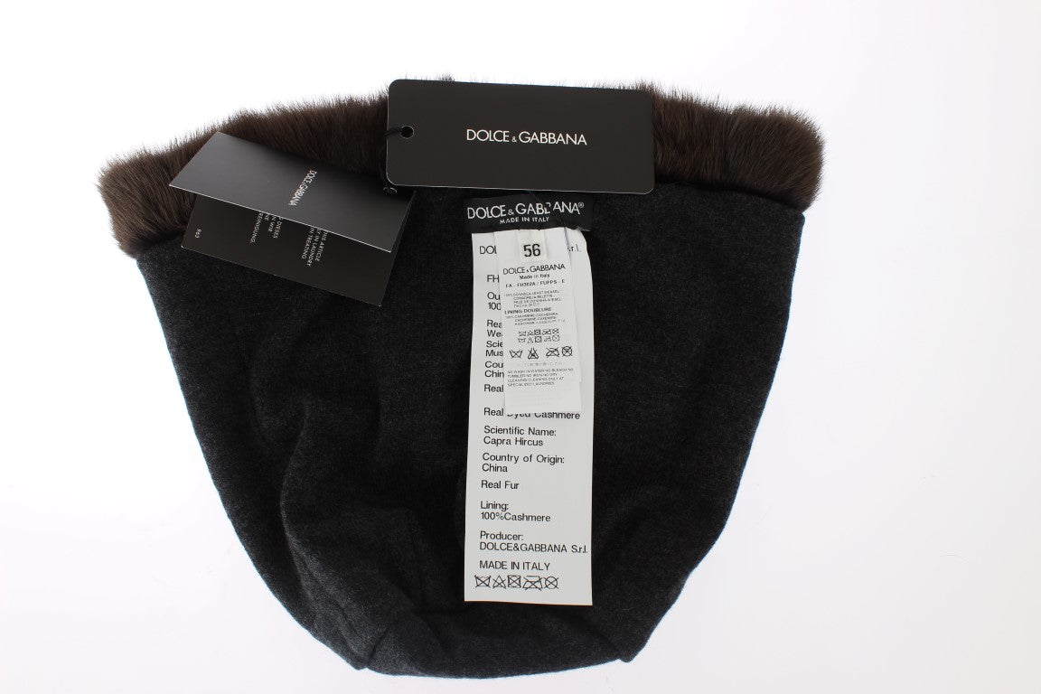 Розкішна коричнева хутряна шапка з ласкою Dolce &amp; Gabbana