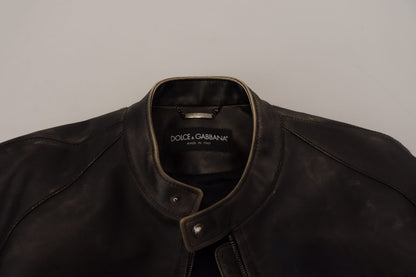 Елегантна чорна шкіряна куртка Dolce &amp; Gabbana зі сріблястими деталями