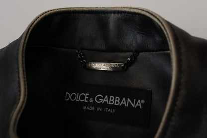 Елегантна чорна шкіряна куртка Dolce &amp; Gabbana зі сріблястими деталями