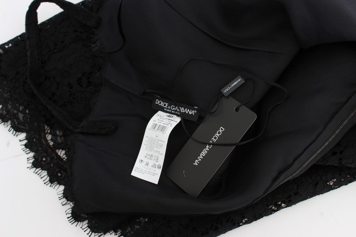 Елегантна чорна мереживна сукня до коліна з квітковим принтом Dolce &amp; Gabbana