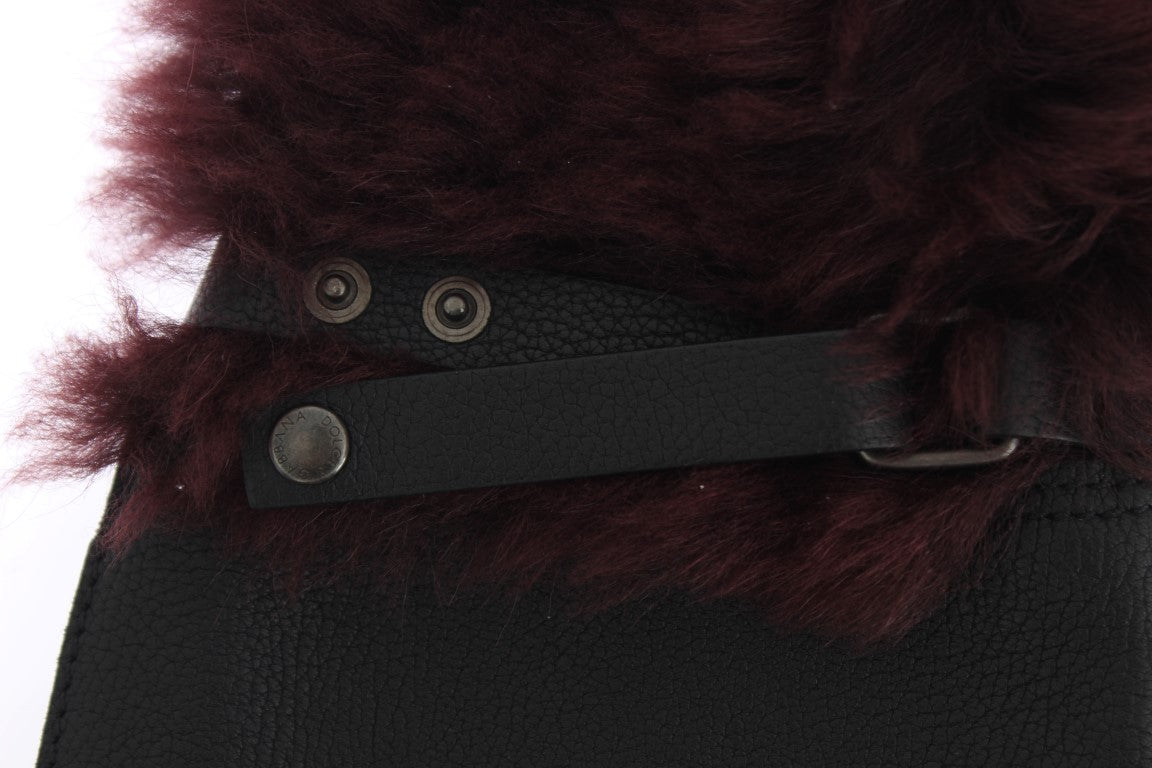 Шкіряні рукавички Dolce &amp; Gabbana Elegant Black &amp; Bordeaux