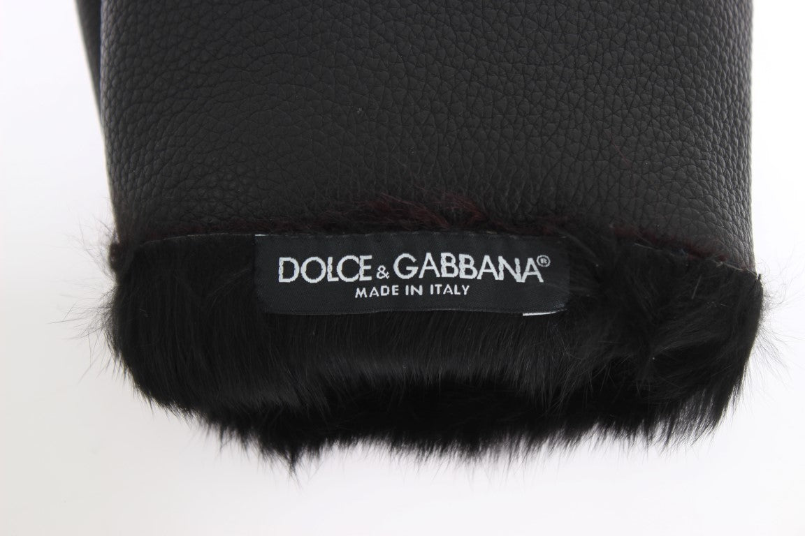 Шкіряні рукавички Dolce &amp; Gabbana Elegant Black &amp; Bordeaux