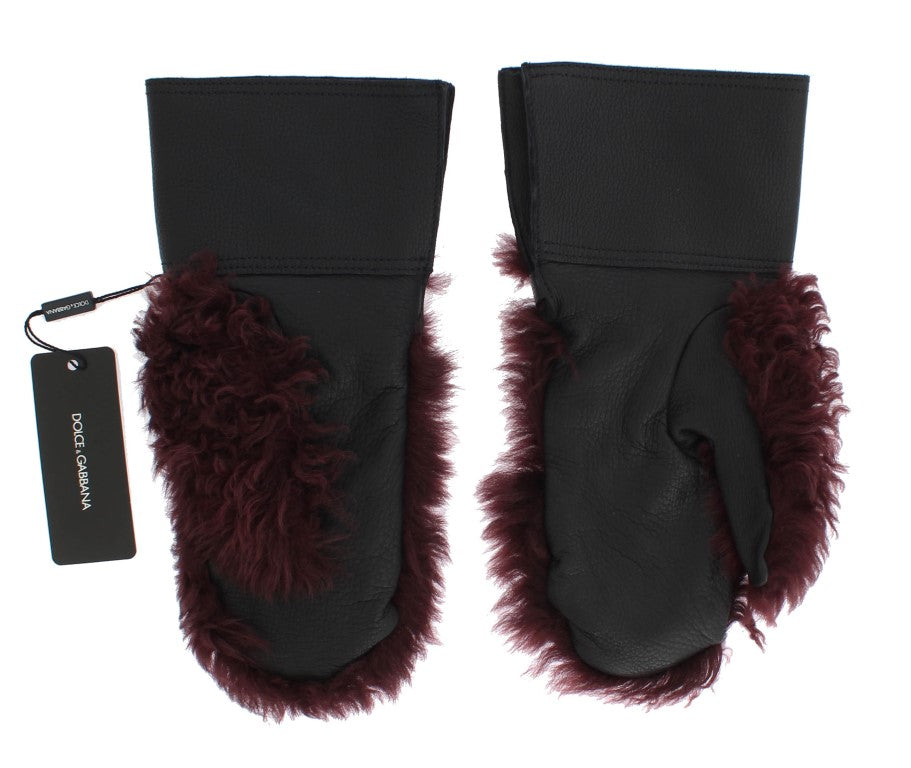 Шкіряні рукавички Dolce &amp; Gabbana Elegant Black &amp; Bordeaux