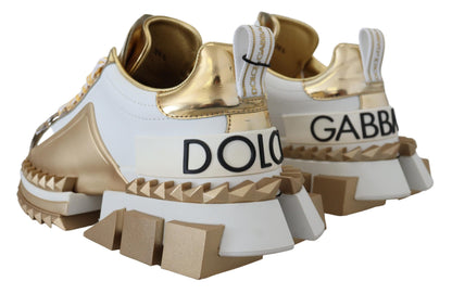 Елегантні біло-золоті шкіряні кросівки Dolce &amp; Gabbana