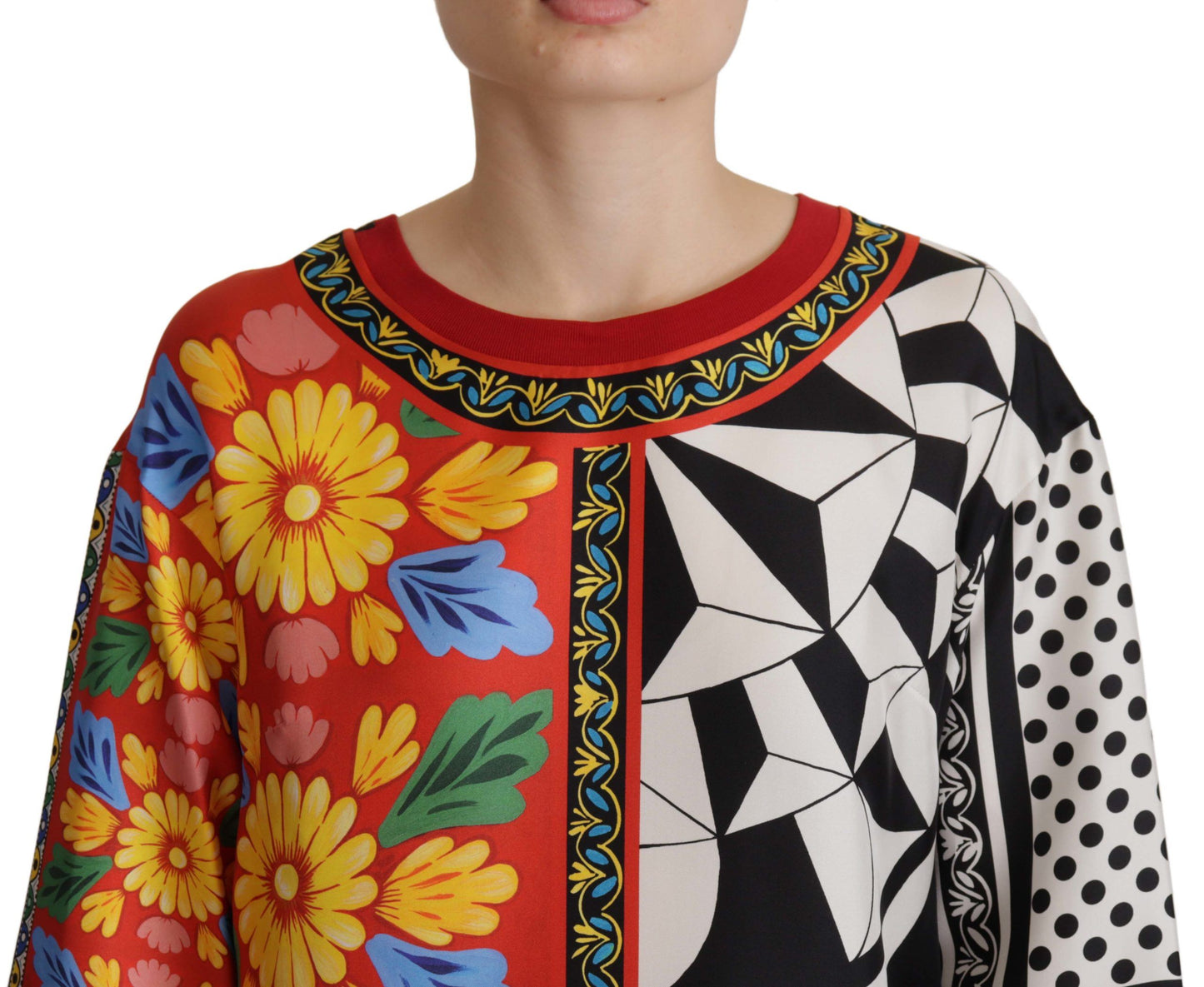 Шовкова барокова блуза Dolce &amp; Gabbana з квітковим круглим вирізом