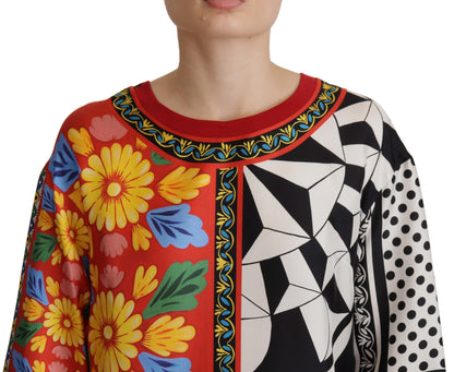 Шовкова барокова блуза Dolce &amp; Gabbana з квітковим круглим вирізом