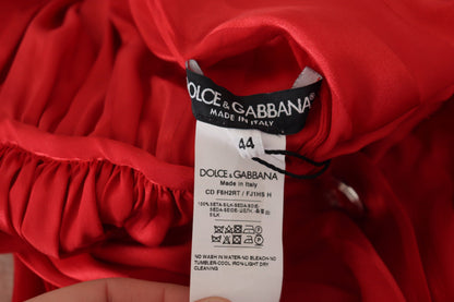 Елегантна червона шовкова сукня міді Dolce &amp; Gabbana з ґудзиками
