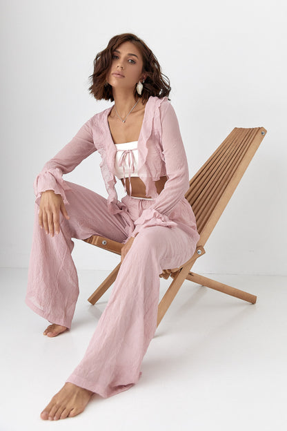 Transparent beach suit with ruffles