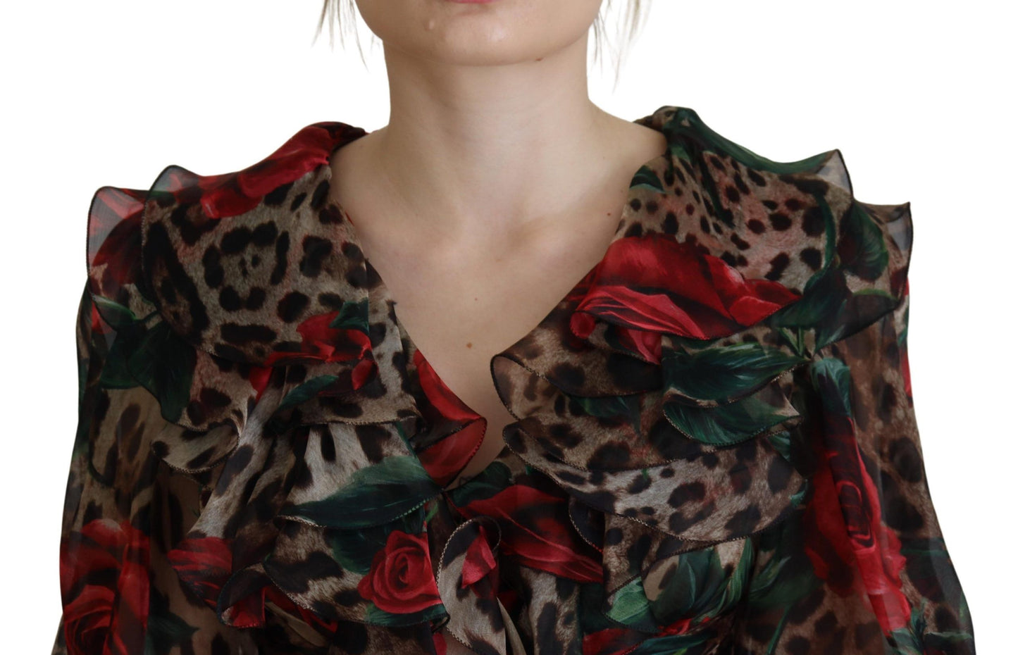 Сукня Dolce &amp; Gabbana із шовковим леопардовим принтом і червоними трояндами
