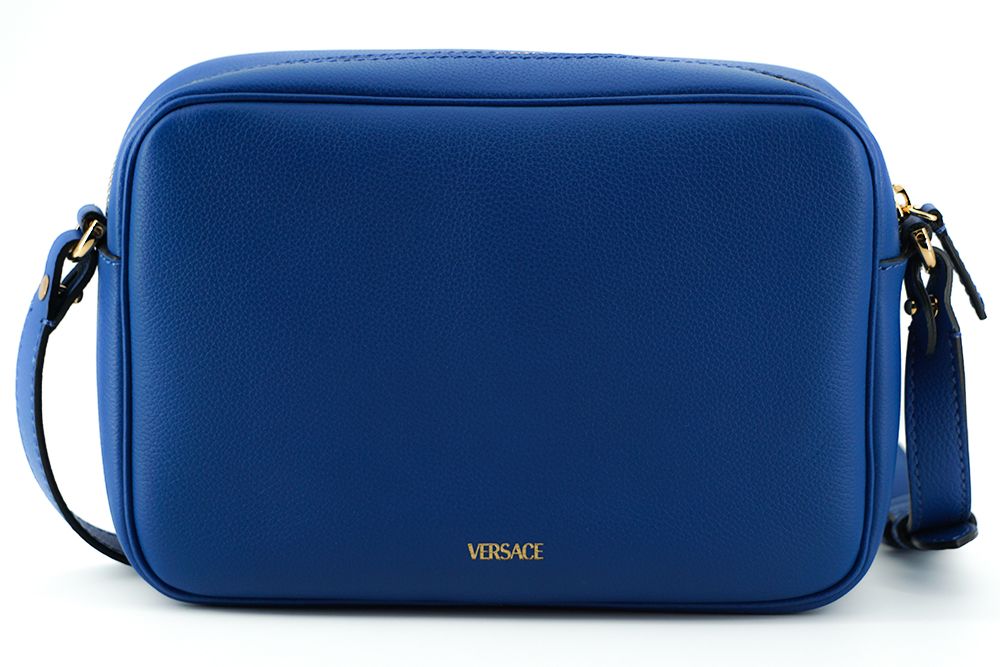 Елегантна синя теляча шкіряна сумка для камери Versace