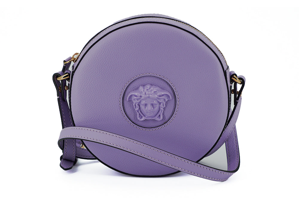 Елегантна фіолетова кругла сумка через плече Versace