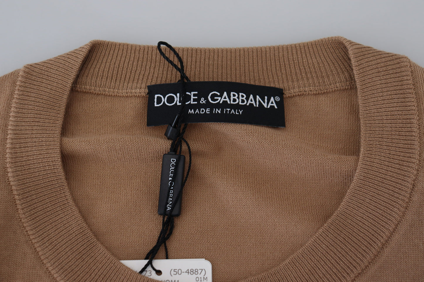 Бежевий кашеміровий пуловер із круглим вирізом Dolce &amp; Gabbana