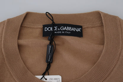 Бежевий кашеміровий пуловер із круглим вирізом Dolce &amp; Gabbana