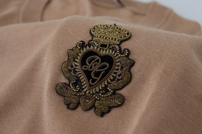 Бежевий кашеміровий пуловер із круглим вирізом Dolce &amp; Gabbana