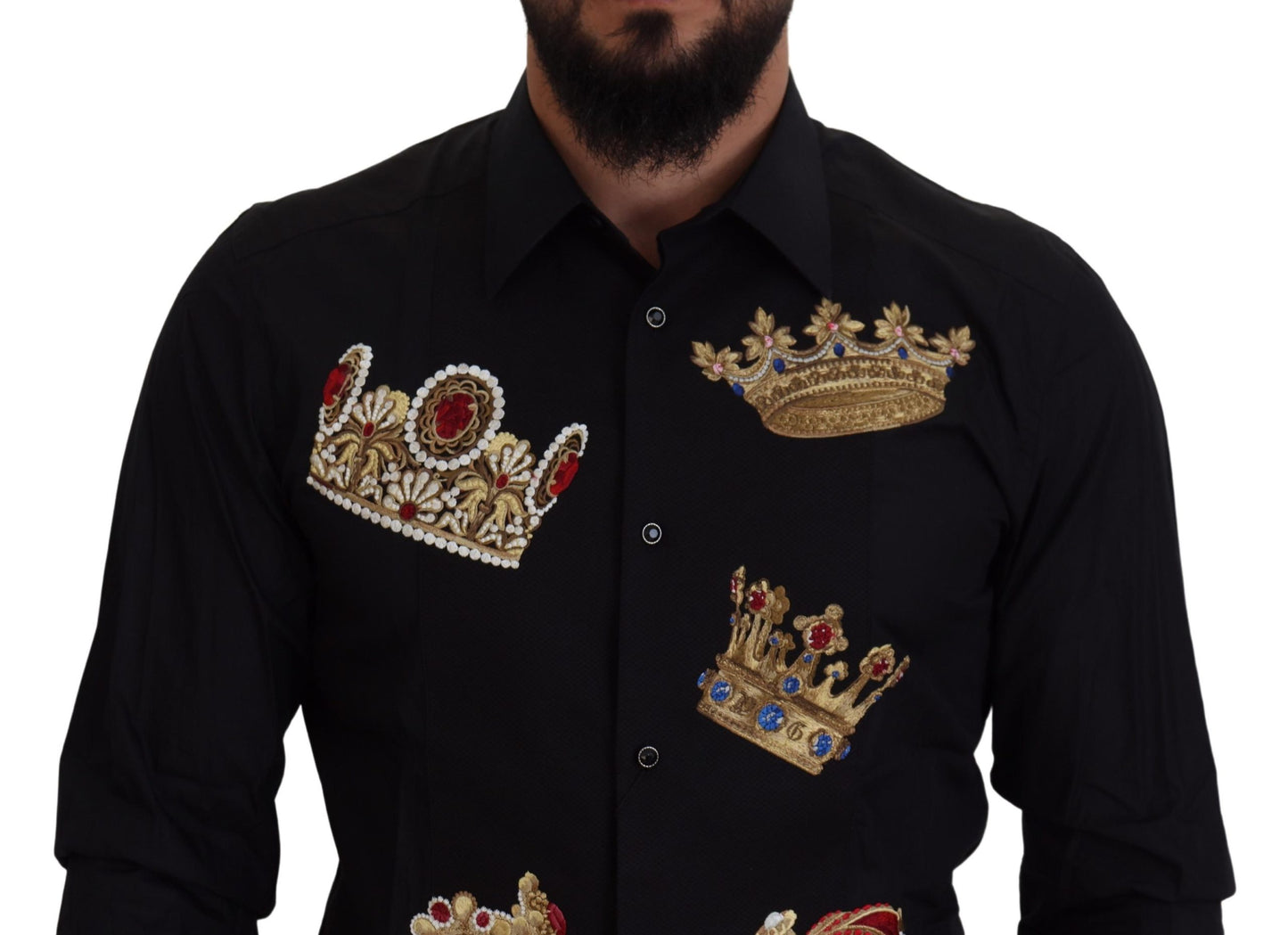 Елегантна чорна приталена сорочка Dolce &amp; Gabbana з вишивкою короною