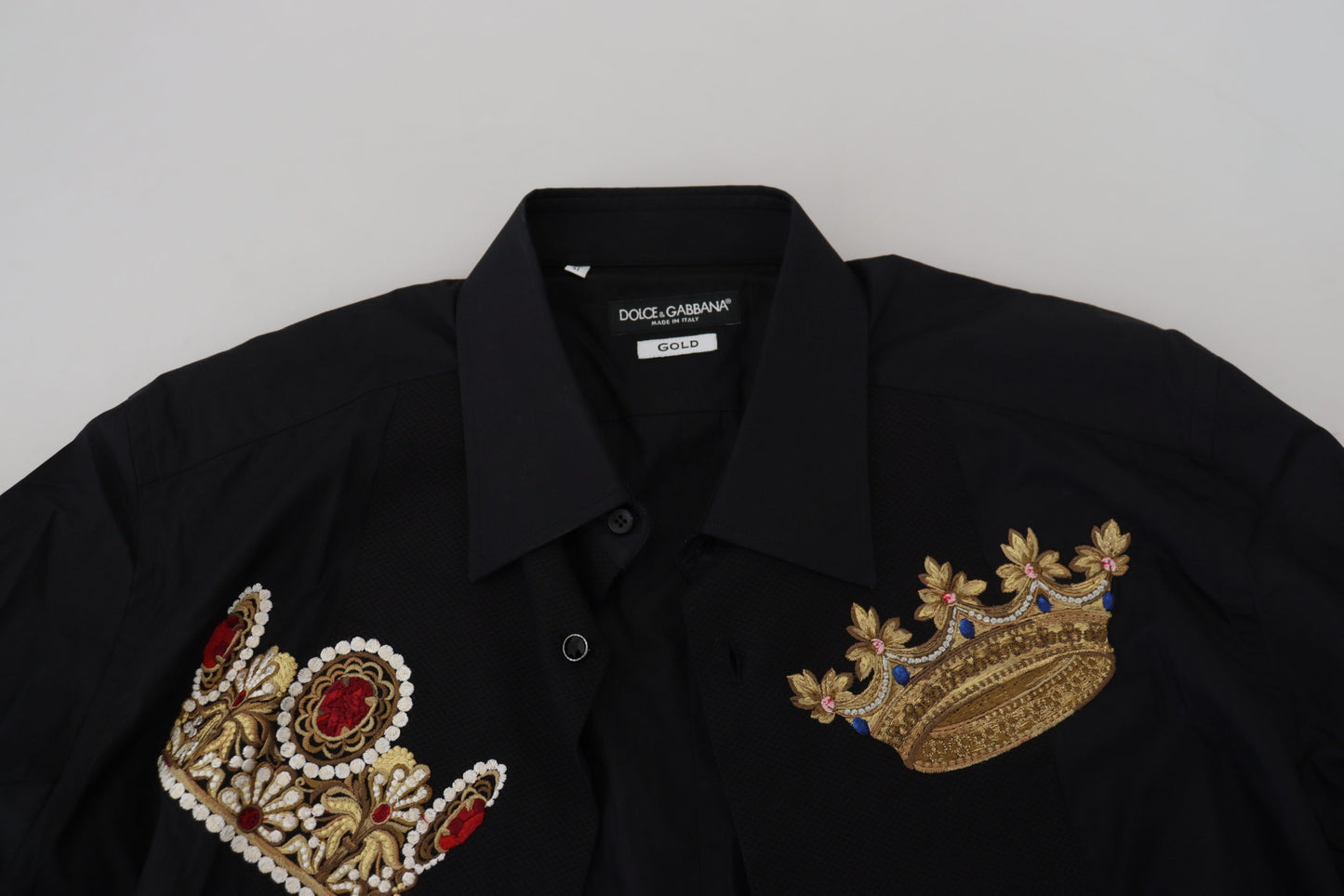 Елегантна чорна приталена сорочка Dolce &amp; Gabbana з вишивкою короною
