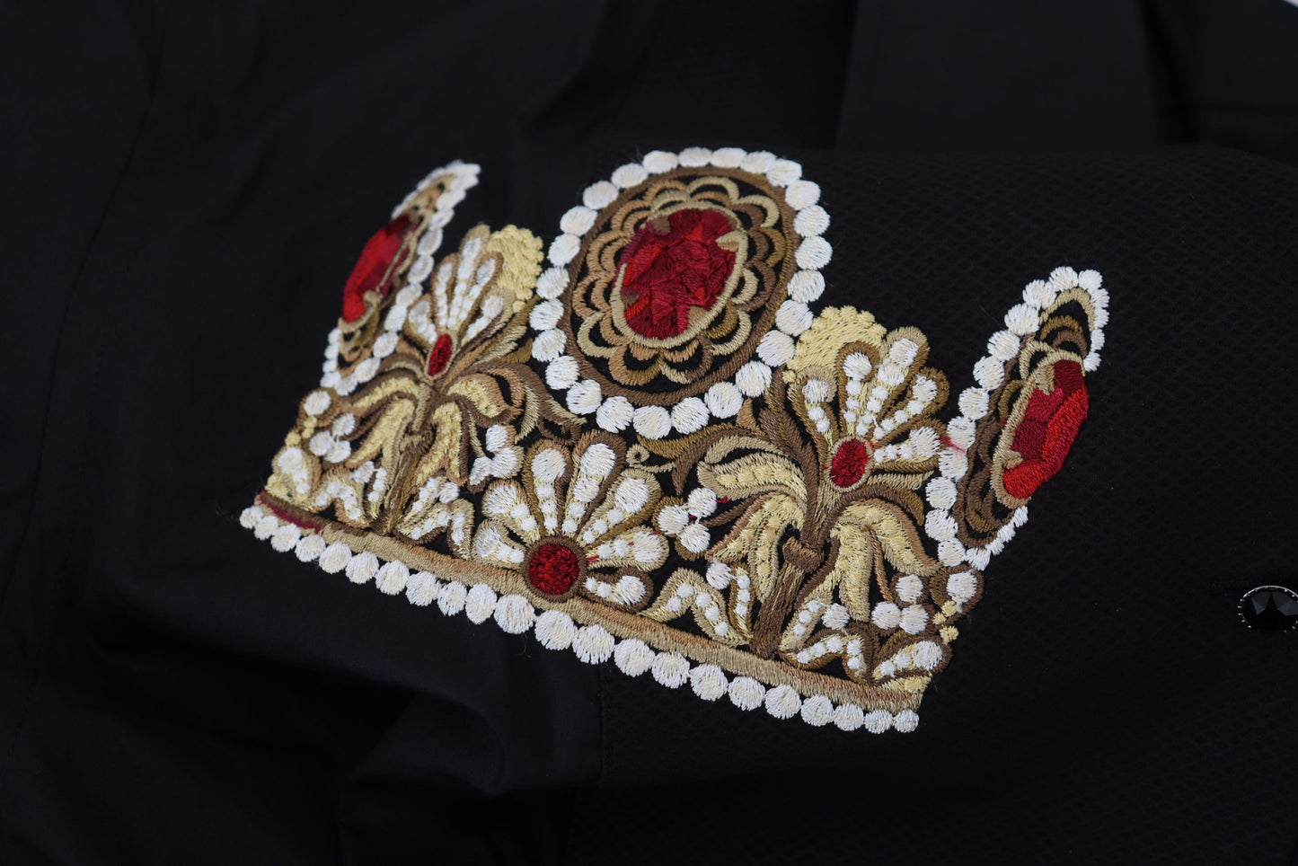 Елегантна чорна приталена сорочка Dolce &amp; Gabbana з вишивкою короною