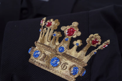 Елегантна чорна приталена сорочка Dolce &amp; Gabbana з вишивкою короною