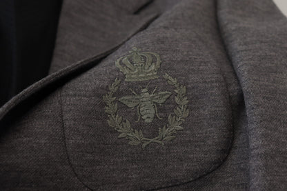 Елегантний сірий вовняний піджак Dolce &amp; Gabbana з вишивкою «Бджолина корона».
