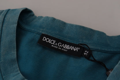 Елегантна синя бавовняна футболка з круглим вирізом Dolce &amp; Gabbana