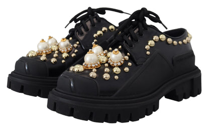 Вічні чорні шкіряні туфлі дербі Dolce &amp; Gabbana з блискучими акцентами