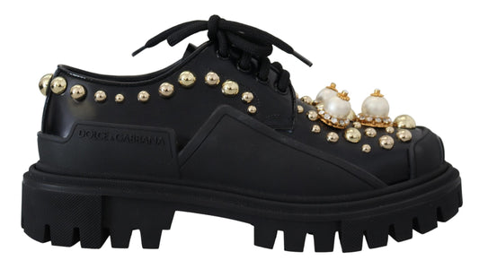 Вічні чорні шкіряні туфлі дербі Dolce &amp; Gabbana з блискучими акцентами