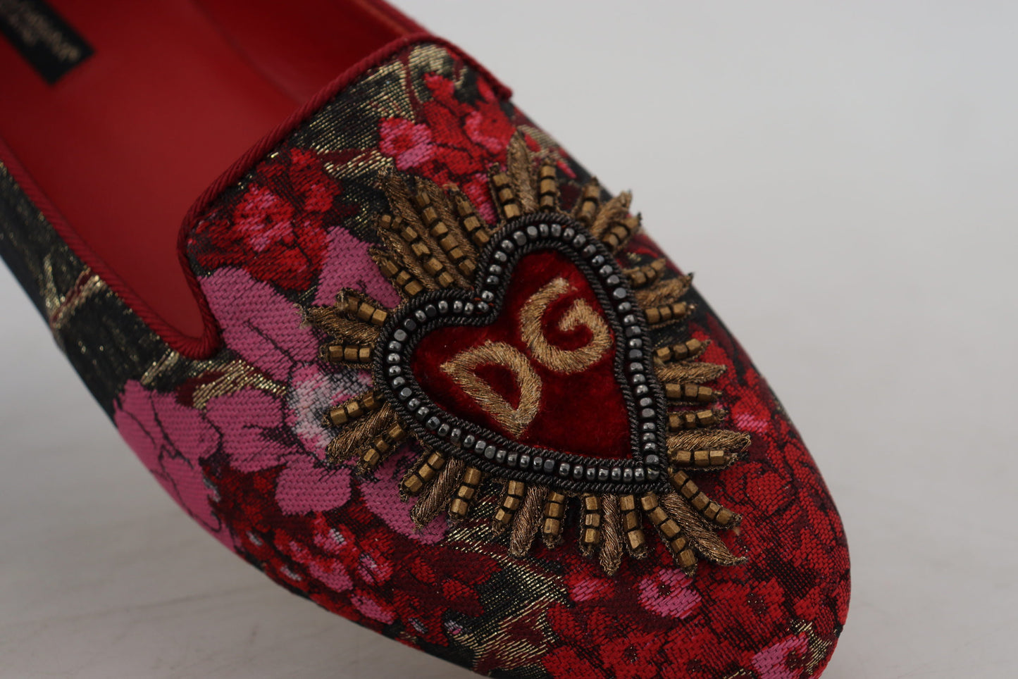 Різнокольорові балетки зі шкіри та тканини Dolce &amp; Gabbana з нашивкою «Священне серце».