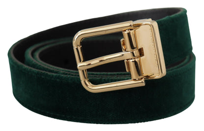 Дизайнерський ремінь Dolce &amp; Gabbana Emerald Velvet із золотою пряжкою