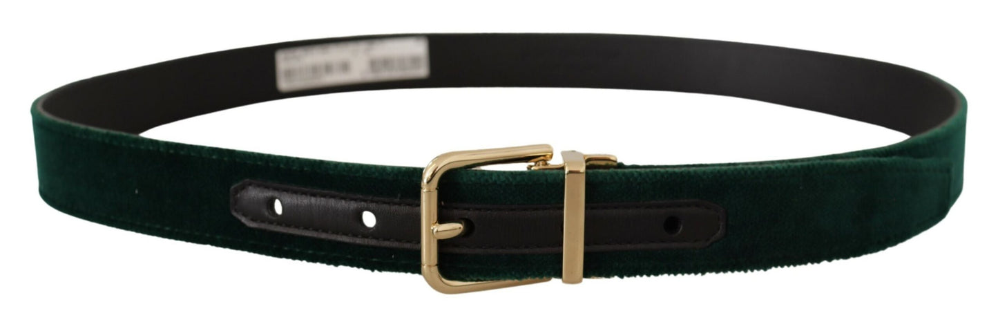 Дизайнерський ремінь Dolce &amp; Gabbana Emerald Velvet із золотою пряжкою