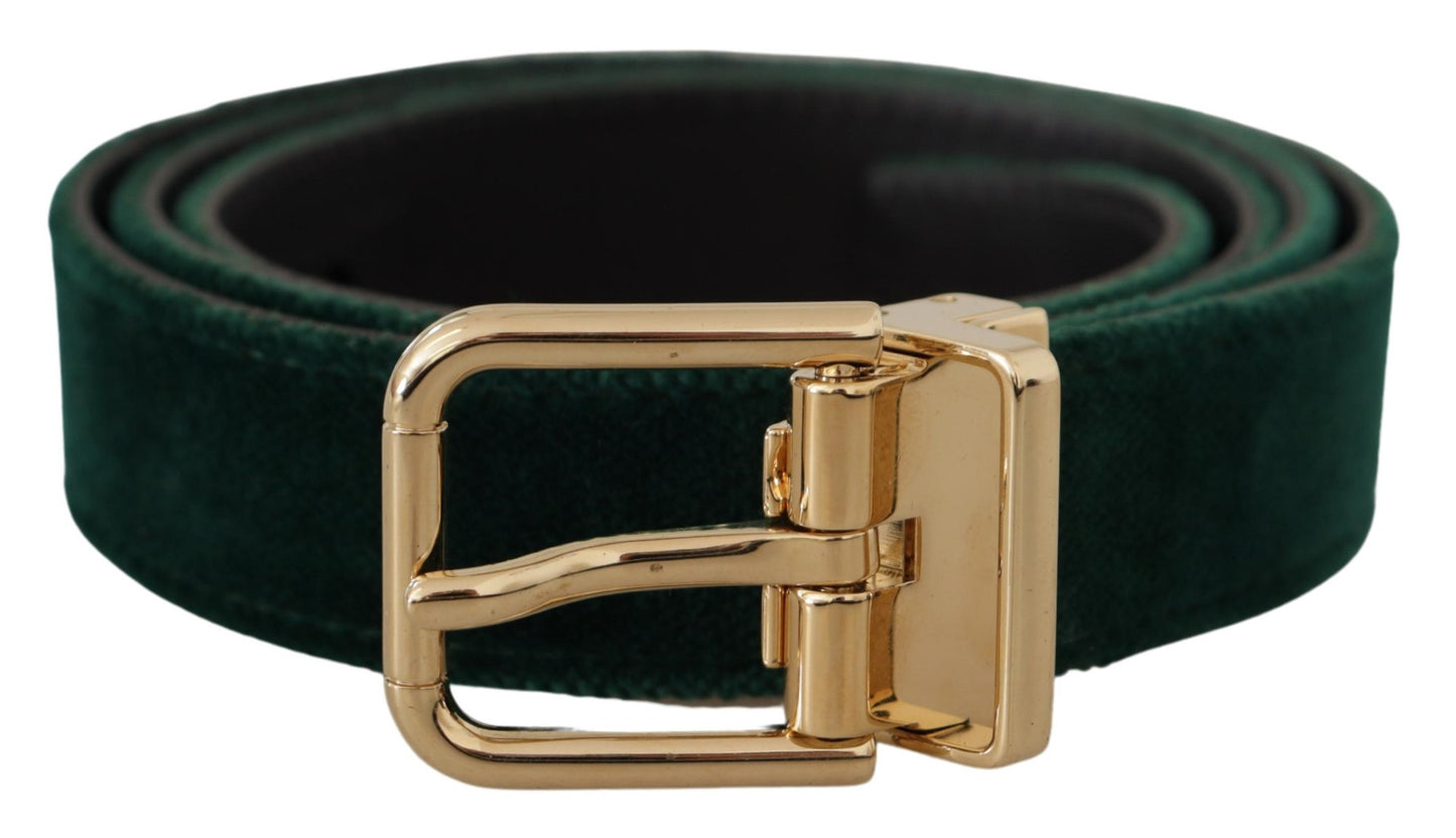 Дизайнерський ремінь Dolce &amp; Gabbana Emerald Velvet із золотою пряжкою