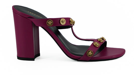 Елегантні пурпурні високі босоніжки з телячої шкіри Versace
