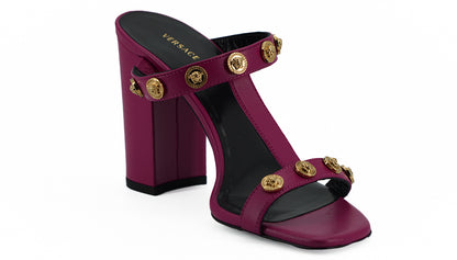 Елегантні пурпурні високі босоніжки з телячої шкіри Versace