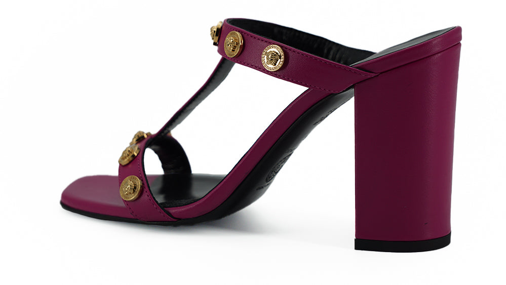 Елегантні пурпурні високі босоніжки з телячої шкіри Versace