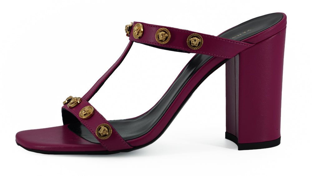 Елегантні пурпурні високі босоніжки з телячої шкіри Versace