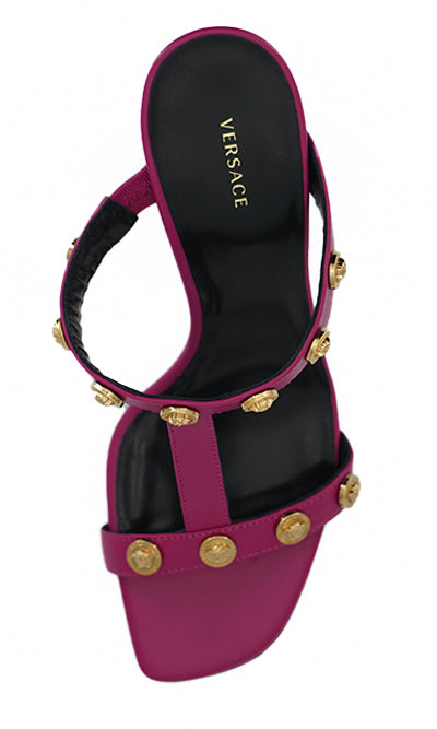 Елегантні пурпурні високі босоніжки з телячої шкіри Versace