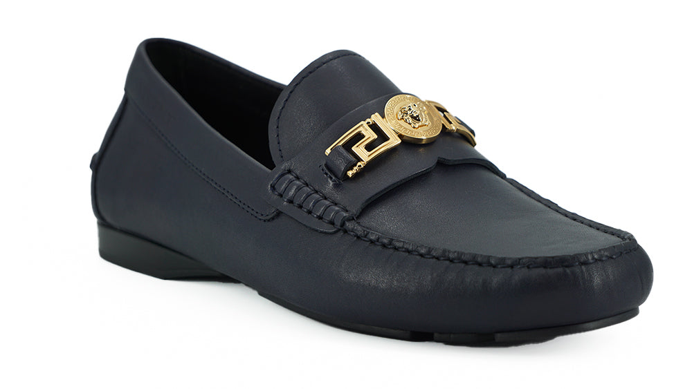 Елегантні темно-сині лофери з телячої шкіри Versace
