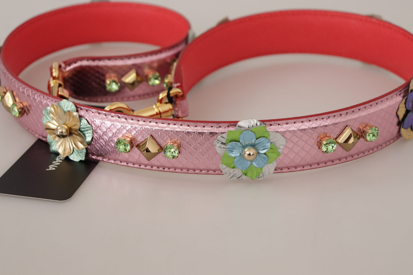 Елегантний металевий рожевий шкіряний ремінь на плече Dolce &amp; Gabbana