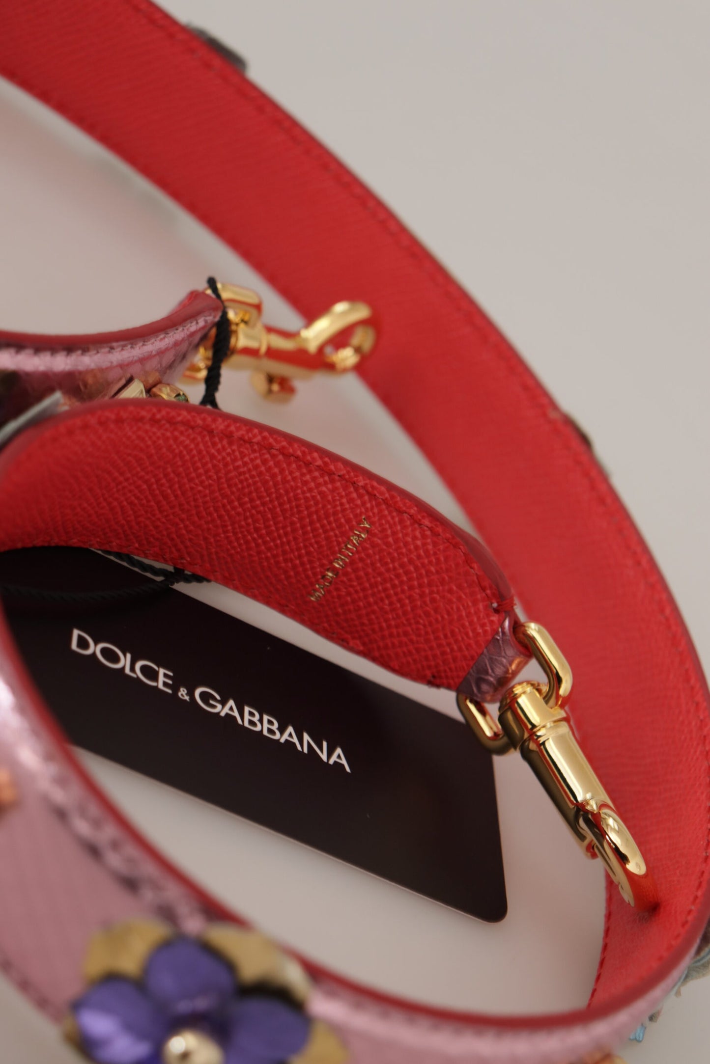 Елегантний металевий рожевий шкіряний ремінь на плече Dolce &amp; Gabbana