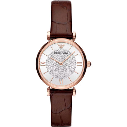 Emporio Armani Елегантний жіночий шкіряний годинник бордо