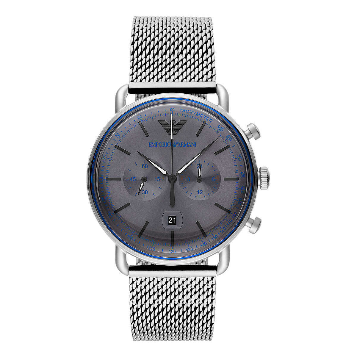 Витончений годинник із срібним сталевим хронографом Emporio Armani