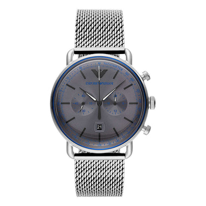 Витончений годинник із срібним сталевим хронографом Emporio Armani