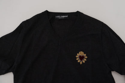 Кашеміровий светр Dolce &amp; Gabbana з V-подібним вирізом і вишивкою у формі серця