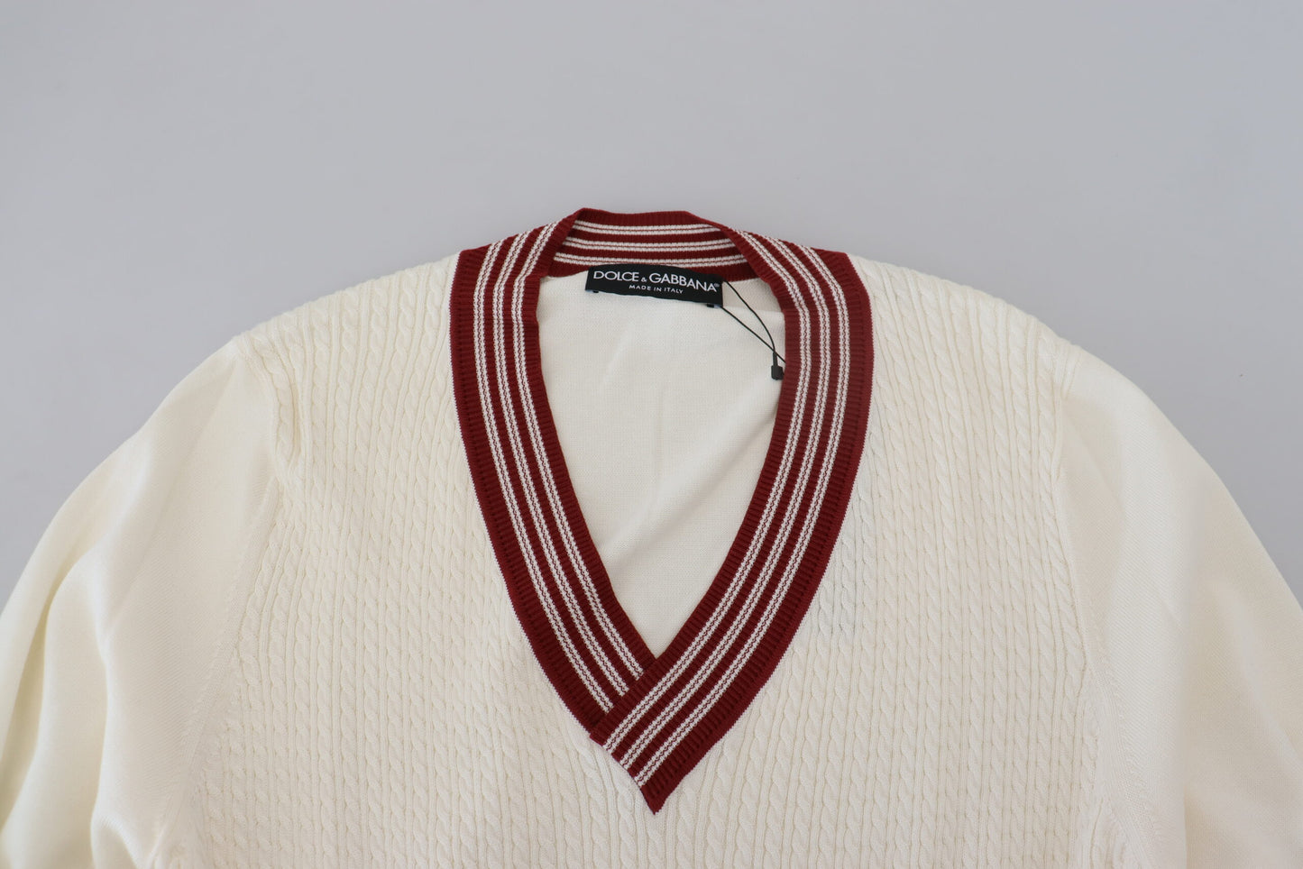 Шовковий бавовняний светр Dolce &amp; Gabbana Off White із V-подібним вирізом