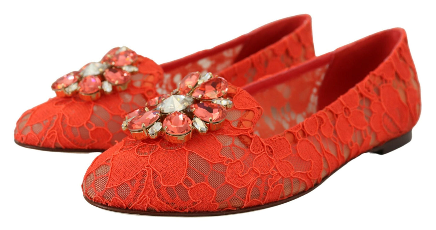 Коралово-червоні елегантні мереживні балетки Dolce &amp; Gabbana