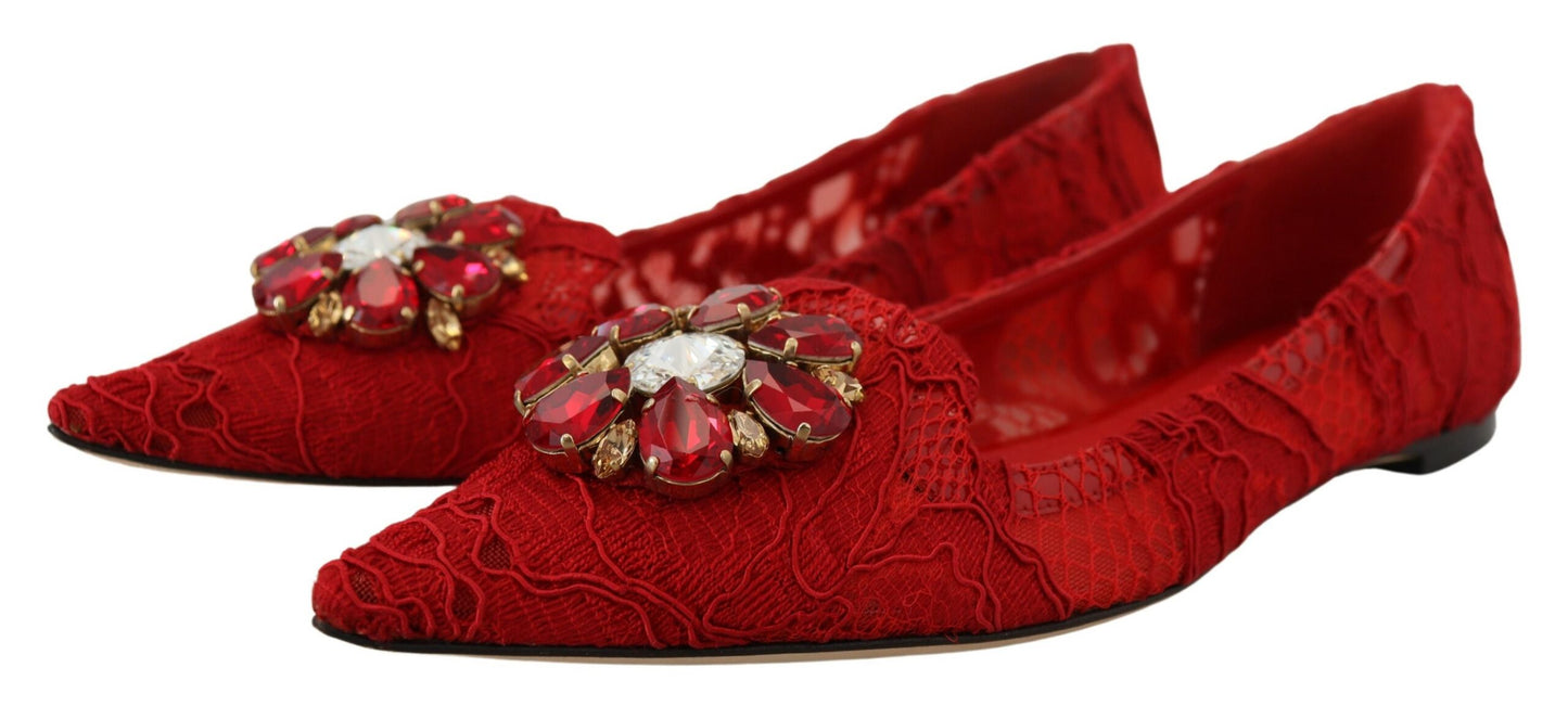 Червоні балетки Dolce &amp; Gabbana, прикрашені кристалами