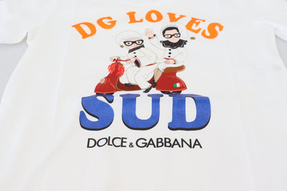 Елегантна біла футболка Dolce &amp; Gabbana з круглим вирізом і барвистим принтом