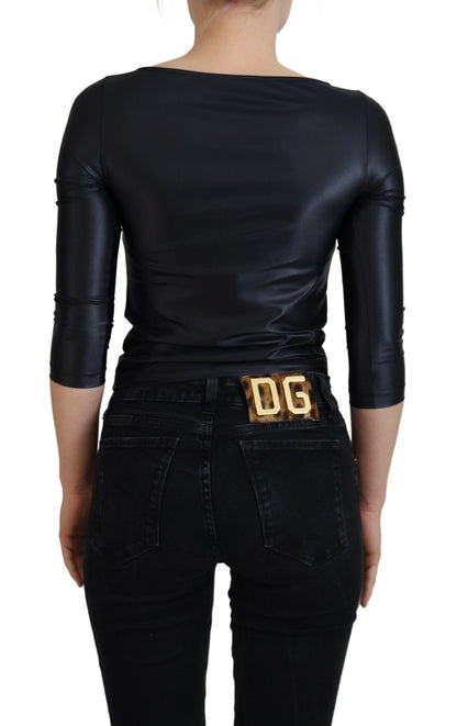 Елегантний чорний топ Dolce &amp; Gabbana з рукавами 3/4 із золотими деталями