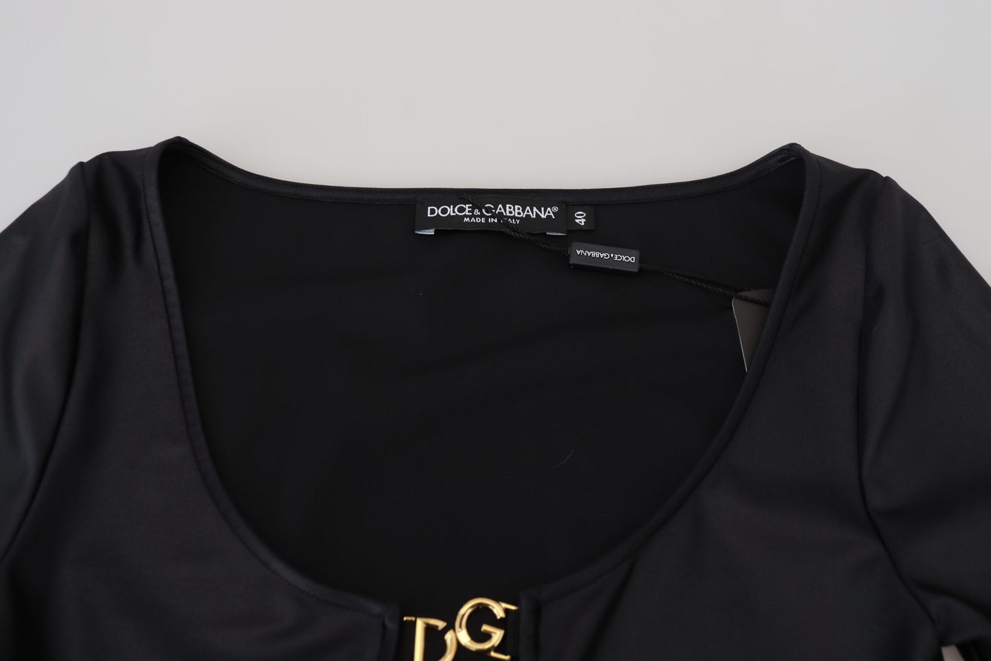 Елегантний чорний топ Dolce &amp; Gabbana з рукавами 3/4 із золотими деталями