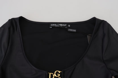 Елегантний чорний топ Dolce &amp; Gabbana з рукавами 3/4 із золотими деталями