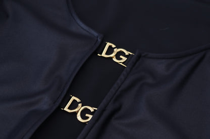 Елегантний чорний топ Dolce &amp; Gabbana з рукавами 3/4 із золотими деталями